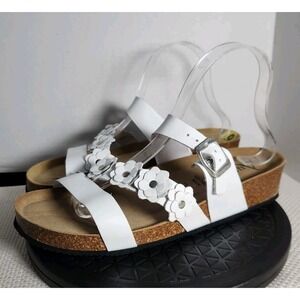 Autenti Leather Womens 9 US 40 EU Sandals White Flowers Buckle Made in Spain NWT